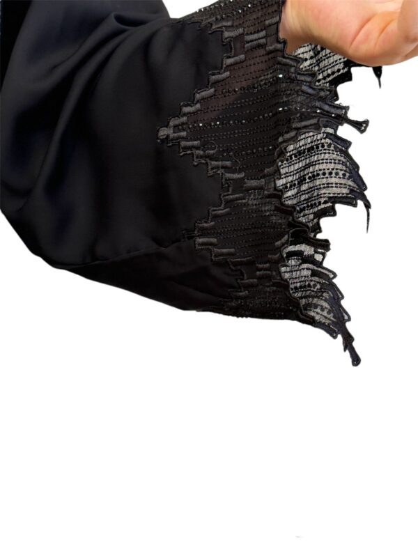 Black Abaya With Wavy Sleeves And Belt And Scarf