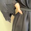 Black Abaya With Wavy Sleeves And Belt And Scarf