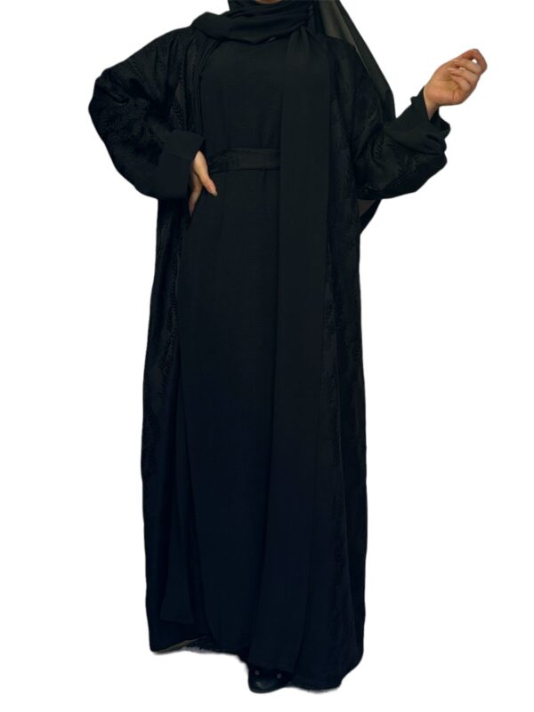 4 Piece Black Wheat Spikes Embroidery Abaya