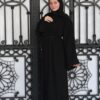 Black Closed Abaya With Littel Thread Circle Design With Belt And Scarf