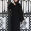 Black Closed Abaya With Littel Thread Circle Design With Belt And Scarf