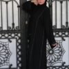 Black Abaya With 2 Side Light White Embroidery With Belt And Scarf