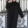 Black Abaya With 2 Side Light White Embroidery With Belt And Scarf