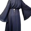 Black Double Closh Abaya With Wide Sleeves And Stones Embroidery On Shoulder With Belt And Scarf