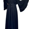 Black Double Closh Abaya With Wide Sleeves And Stones Embroidery On Shoulder With Belt And Scarf