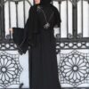 Black Double Closh Abaya With Golden Stone Embroidery On Shoulder With Belt And Scarf
