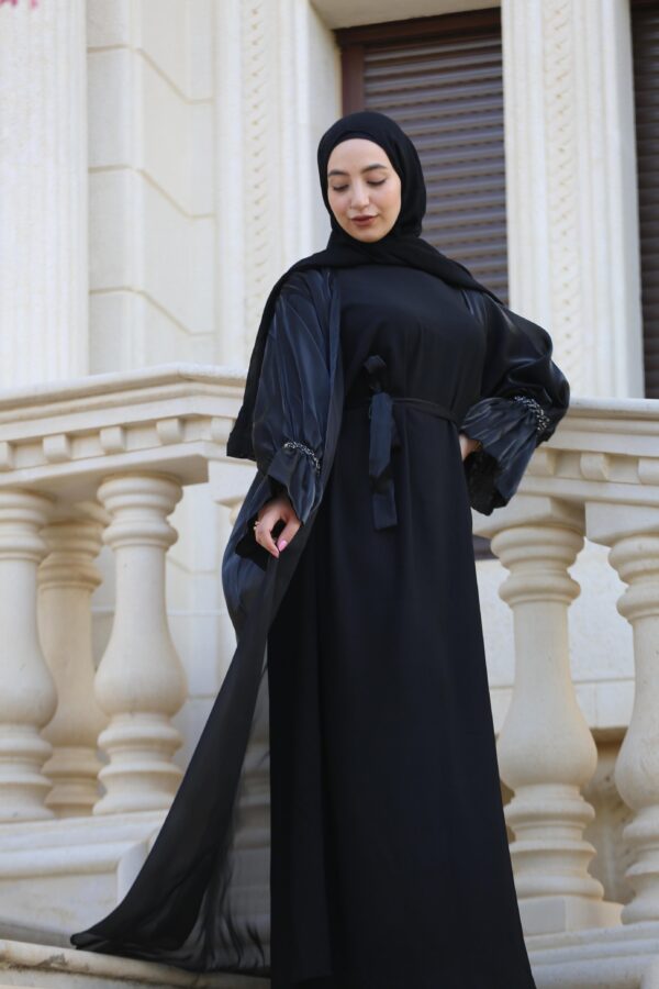4 Piece Abaya With Huge Stone Design On The Sleeves