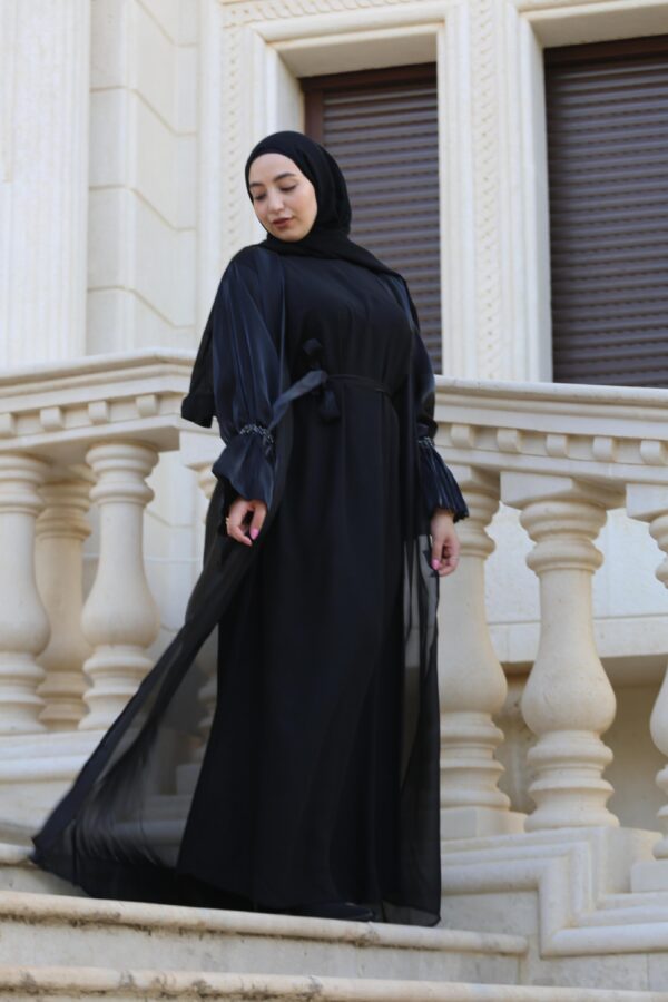 4 Piece Abaya With Huge Stone Design On The Sleeves