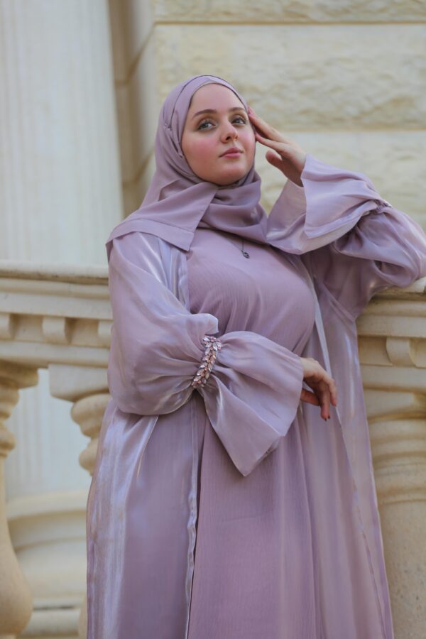 4 Piece Abaya With Huge Stone Design On The Sleeves