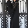 Black Double Closh Abaya With Brown And Black Embroidery Stone On The Shoulder With  Scarf And Belt