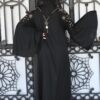 Black Double Closh Abaya With Brown And Black Embroidery Stone On The Shoulder With  Scarf And Belt