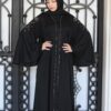 Black Double Closh Abaya With Brown And Black Embroidery Stone On The Shoulder With  Scarf And Belt