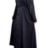 Black Double Closh Abaya With Brown And Black Embroidery Stone On The Shoulder With  Scarf And Belt