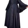 Black Double Closh Abaya With Brown And Black Embroidery Stone On The Shoulder With  Scarf And Belt