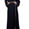 4 Piece Black Abaya With Golden Stone Design On Th Edges,Sleeves And Belt