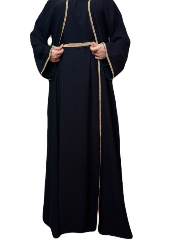 4 Piece Black Abaya With Golden Stone Design On Th Edges,Sleeves And Belt