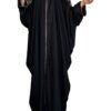 Black Farasha Abaya With Colored Embroidery On Shoulder And Back With Scarf