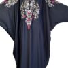 Black Farasha Abaya With Colored Embroidery On Shoulder And Back With Scarf