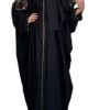 Black Farasha Abaya With Colored Embroidery On Shoulder And Back With Scarf