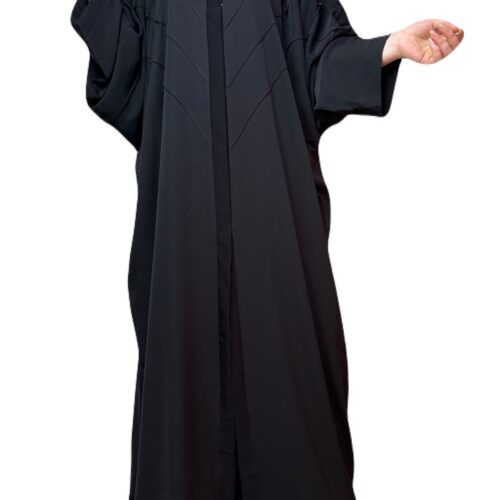 Black Abaya With Cross Stitches On The Chest With Scarf