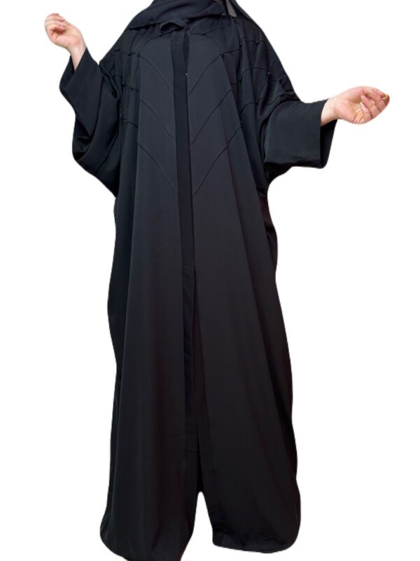 Black Abaya With Cross Stitches On The Chest With Scarf