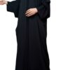 Black Abaya With Cross Stitches On The Chest With Scarf