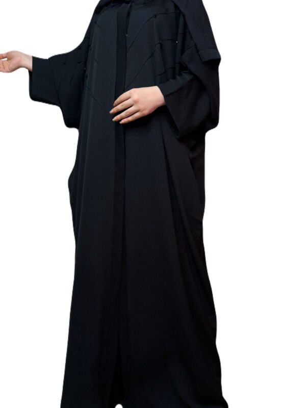 Black Abaya With Cross Stitches On The Chest With Scarf