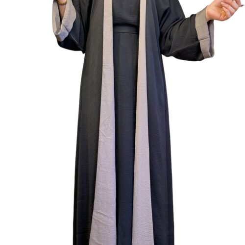 4 Piece Abaya Wear In Black And Light Brown Face With Belt And Scarf