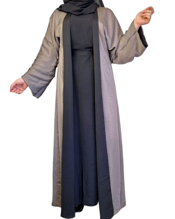 4 Piece Abaya Wear In Black And Light Brown Face With Belt And Scarf