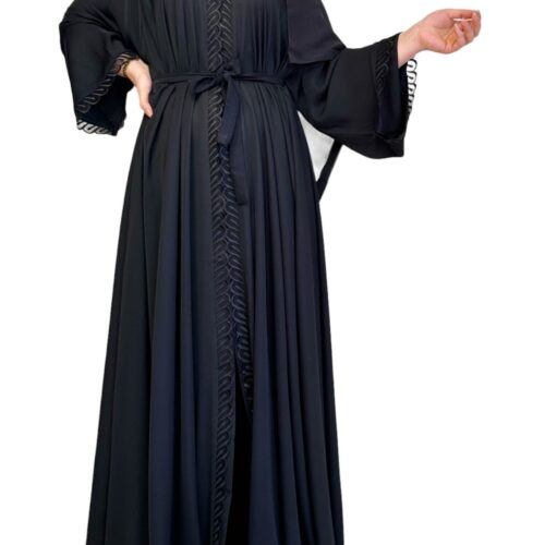Black Abaya With Dantel On The Edges And Sleeves With Scarf
