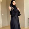 Black Abaya With Drop Shape Strass On The Shoulder And Full Back And Scarf