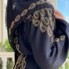 Black Abaya With Drop Shape Strass On The Shoulder And Full Back And Scarf