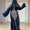 Black Abaya With Drop Shape Strass On The Shoulder And Full Back And Scarf