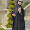 Open Silk Abaya With Silver Strass On The Sleeves And Back With Scarf