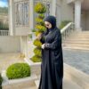 Open Silk Abaya With Silver Strass On The Sleeves And Back With Scarf