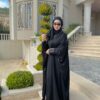 Open Silk Abaya With Silver Strass On The Sleeves And Back With Scarf