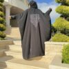 Open Silk Abaya With Silver Strass On The Sleeves And Back With Scarf
