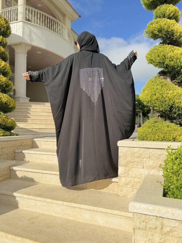 Open Silk Abaya With Silver Strass On The Sleeves And Back With Scarf