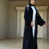 Open Black Abaya Wirh Stitshed Pearl Design On The Shoulder