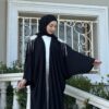Open Black Abaya Wirh Stitshed Pearl Design On The Shoulder