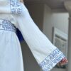 White Abaya With Blue Embroidery Design  On Sleeves And Belt