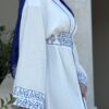 White Abaya With Blue Embroidery Design  On Sleeves And Belt