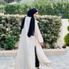 Beige Open Abaya With Few Silver Strass