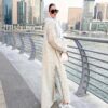 Beige Open Abaya With Few Silver Strass