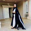 Black Open Abaya With White Wide Line