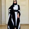 Black Open Abaya With White Wide Line