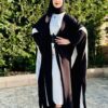 Black Open Abaya With White Wide Line