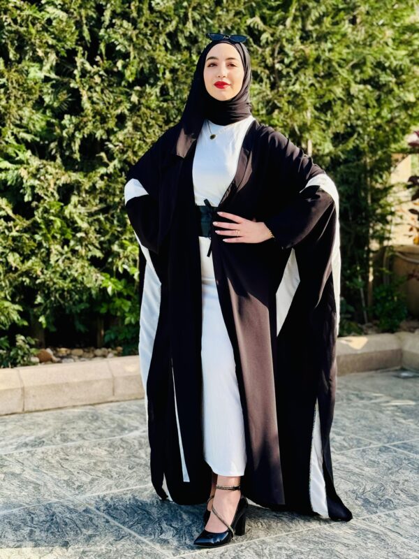 Black Open Abaya With White Wide Line