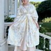 White And Gold Abaya With Huge Stitched Hat And Belt
