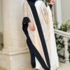 Black And Beige With Golden Line Open Abaya